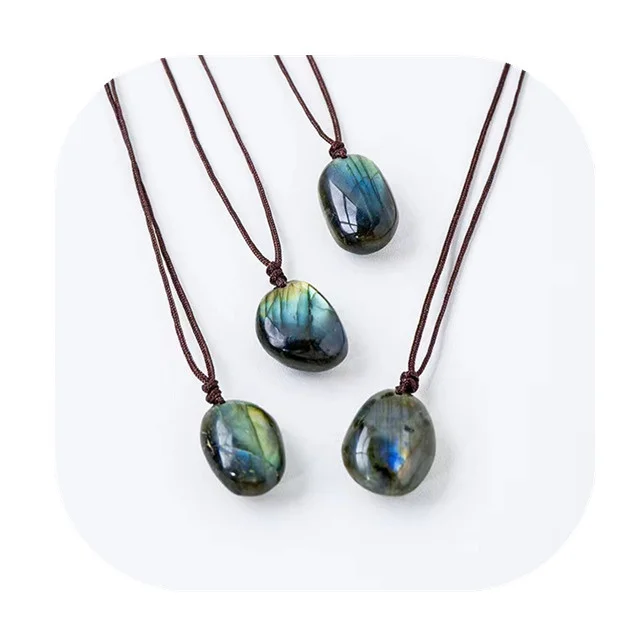 

Wholesale fashion jewelry spirtual gem stone with rope natur blue flash labradorite tumbled polished crystal pendants for gift