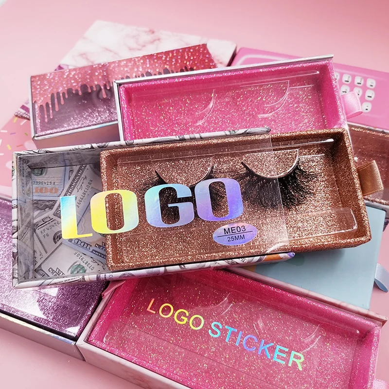 

Private Label Ice Cream Lash packaging Box Holographic logo Empty Slide open PVC Drawer Lash Case for Mink Lashes 25mm 18mm 15mm