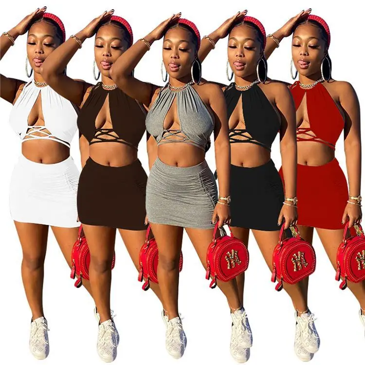 

MISS Latest Design Crop Top Sexy Summer New Womens Two Piece Skirt Set Women Clothing Two Piece Short Set