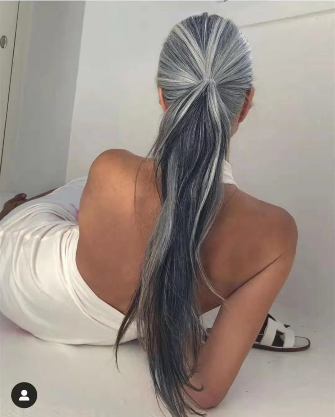 

Natural straight grey hair strap wrap around ponytail for women 120g salt and pepper gray hair clip in extension