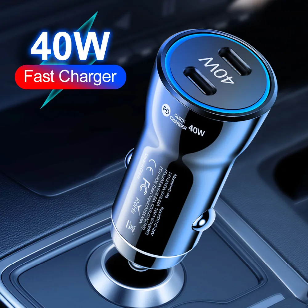 

PD40W Dual USB Port Universal Car Charger for Phone Fast Charging PD Quick Phone Car Charger Adapter
