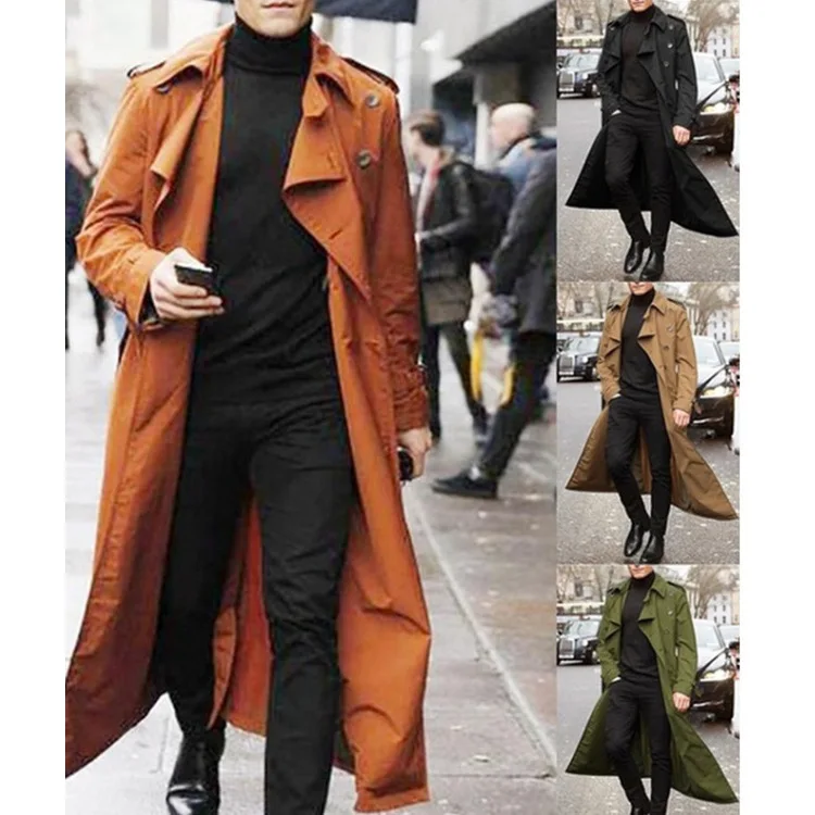 

2021 European And American Men's Long Trench Coat Fashion Casual Jacket Men's Trench Coat, Picture