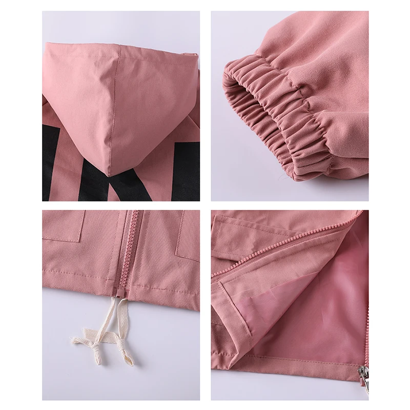 
High quality boutique fashion design boys jacket 100%polyester printed hooded pink kids windbreaker jacket 