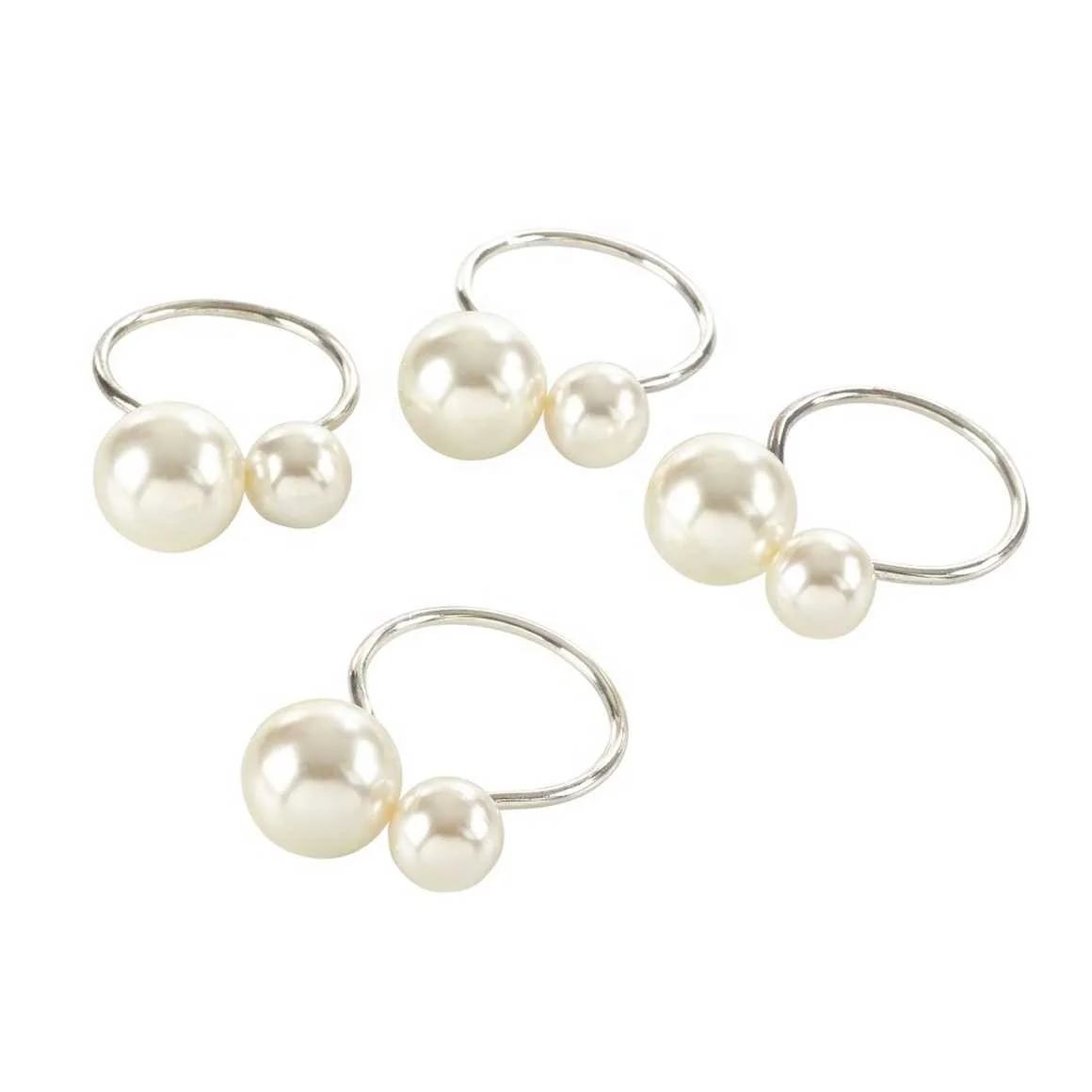 

Simple Pearl Beads Metal Silver Napkin Rings For Wedding, White