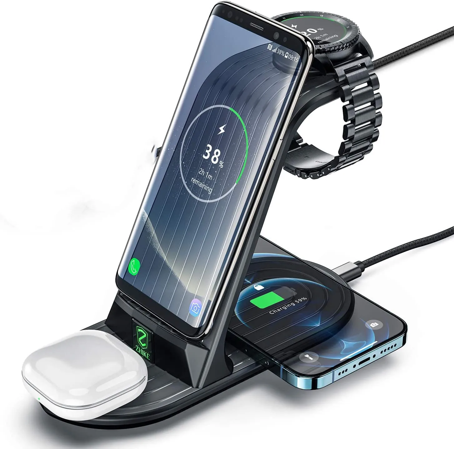 

2022 hot selling portable 10W Desktop Wireless charger 3-in-1 for mobile phone headset and watch wireless cellphone chargers