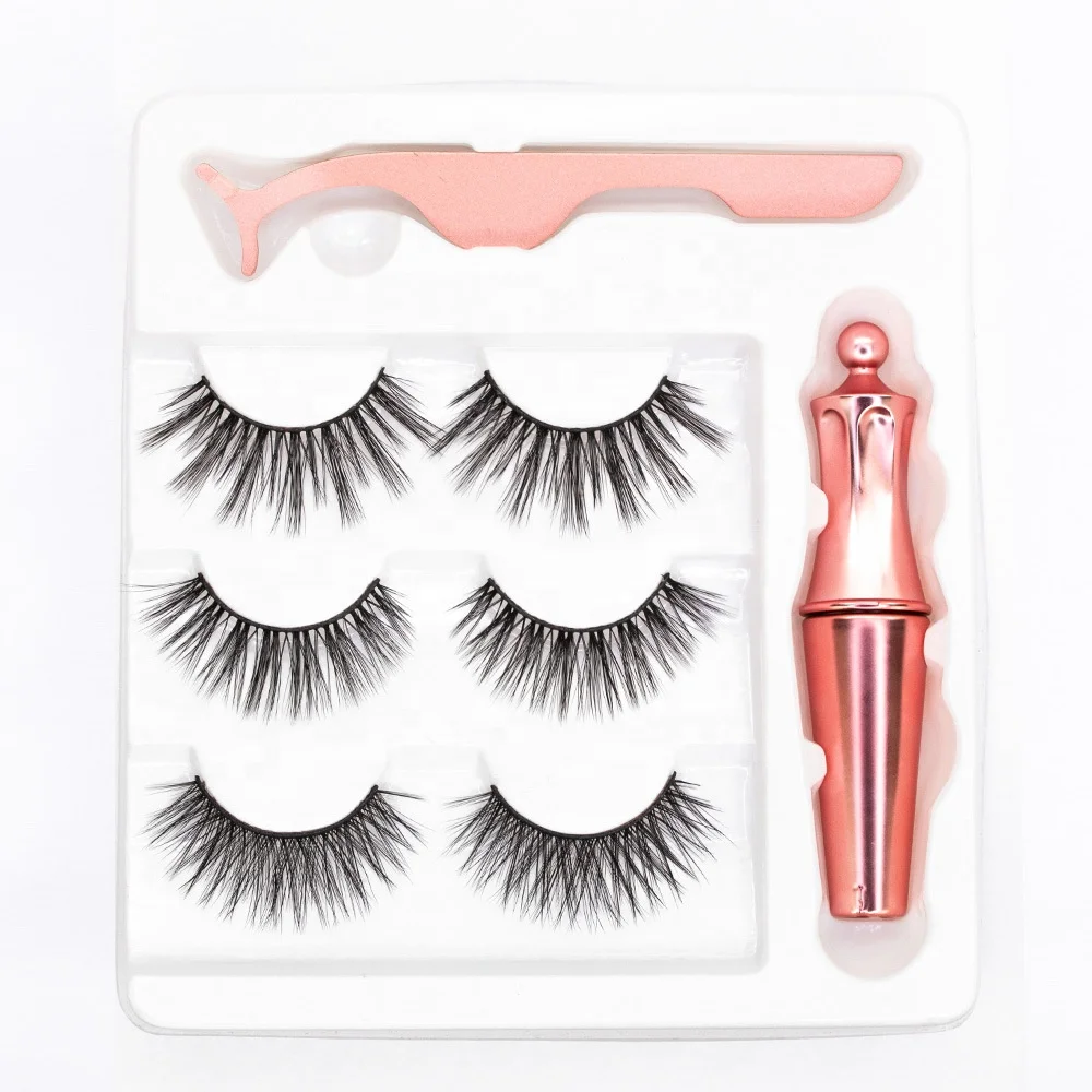 

3 Pairs Magnetic Eyeliner and Lashes Set, Magnetic Eyeliner for Magnetic Lashes Set, With Reusable Lashes, Rose gold