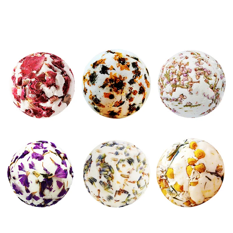 

High Quality Handmade Vegan Bath Bombs Set Fizzy Private Label Dried Flowers Petals Organic Natural SPA Foaming Rose Lavender, Colorful