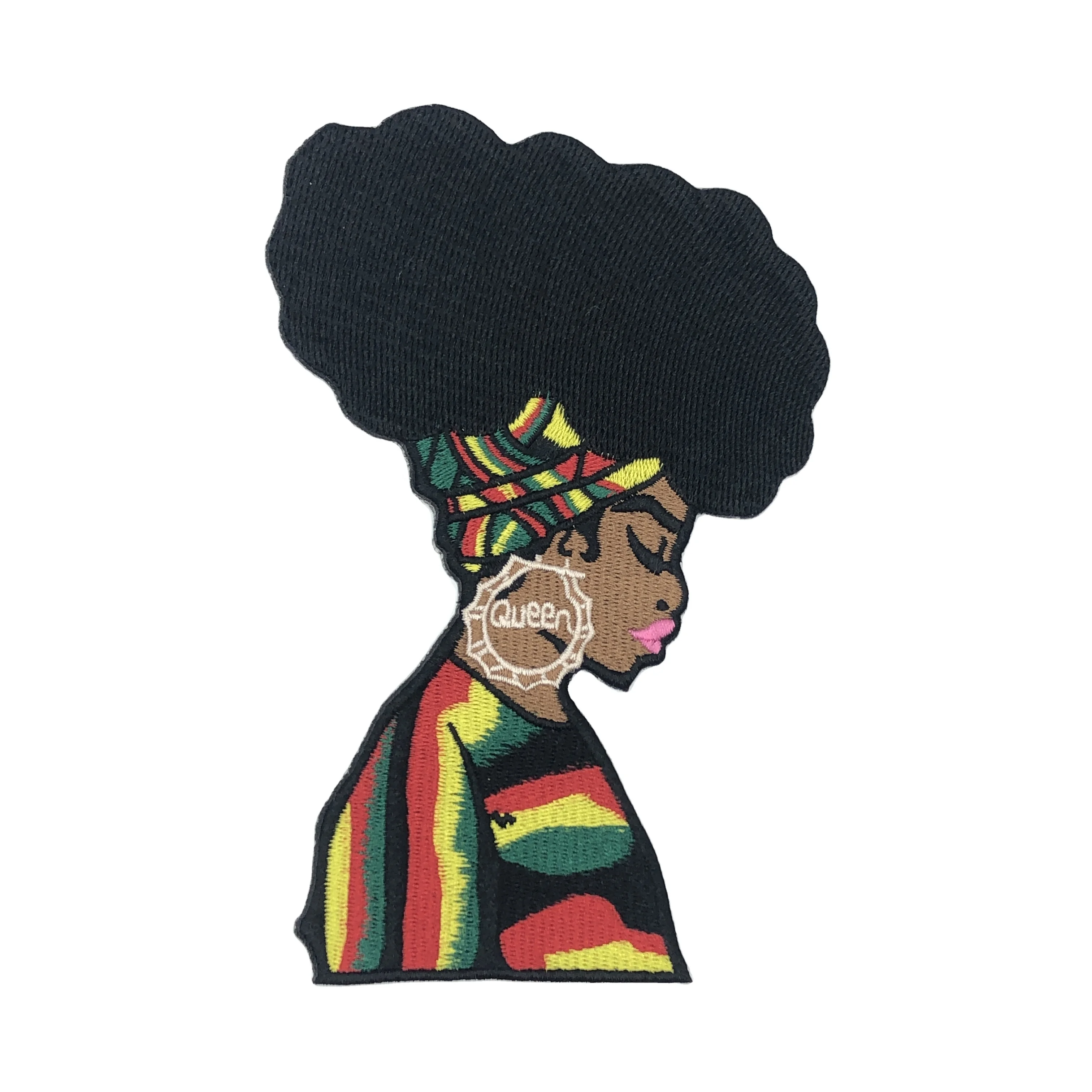 

Custom Black Girl Queen Embroidery Patch Designer Silk Logo Big Iron on Fabric Patches OEM Model Rainbow Unicorn for Bags