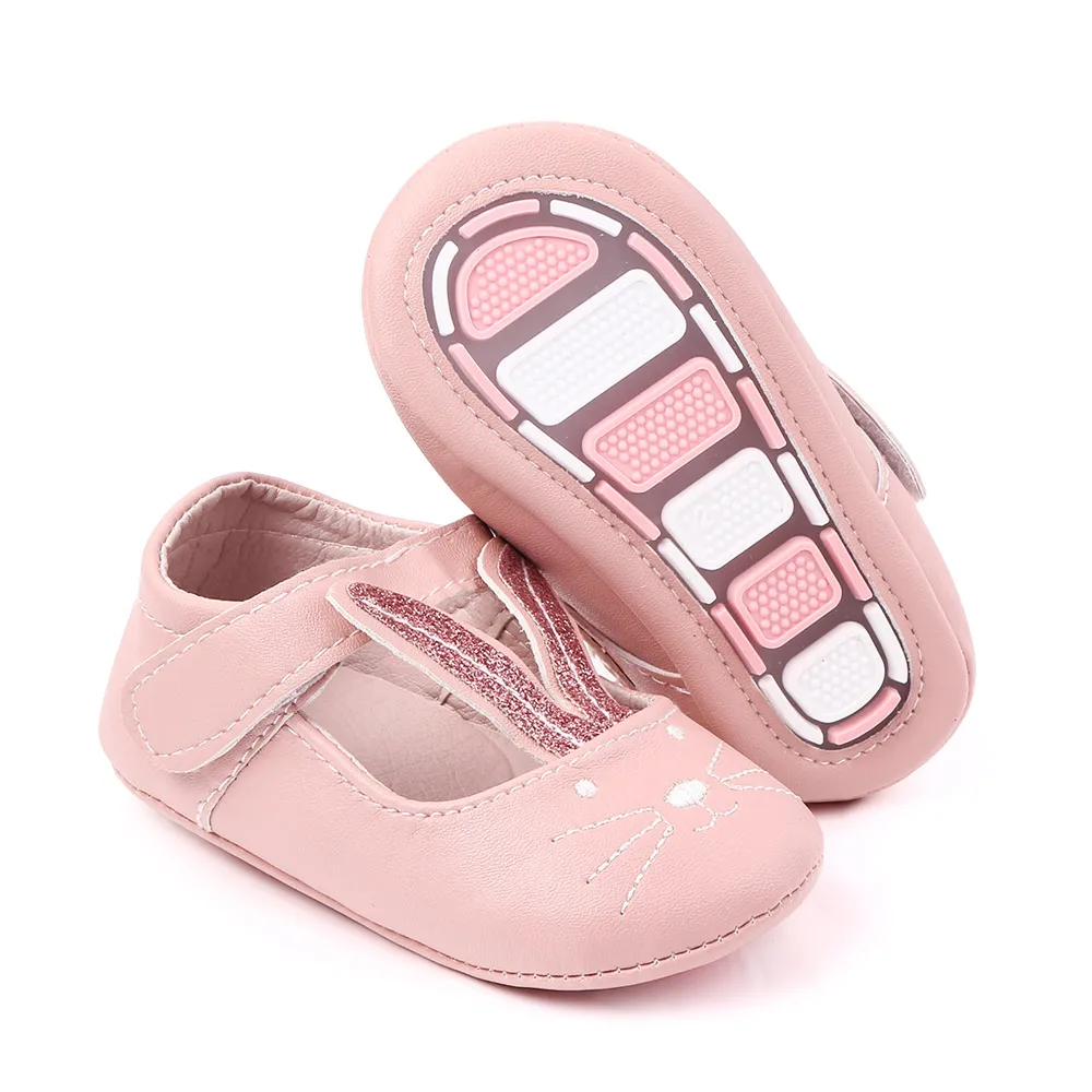 

Cute rabbit design baby girl shoes with colorful rubber outsole, Pink/white