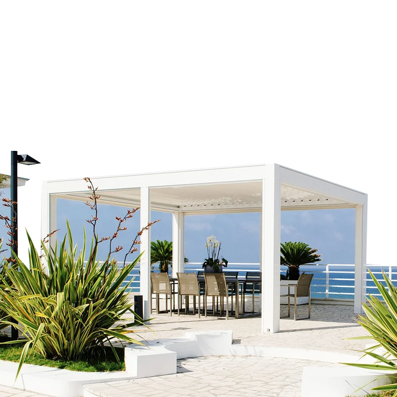 

Modern Outdoor Aluminium Balcony Gazebo Motorized Pergola Waterproof, White , beige , gray, linen, brown, black etc