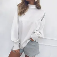 

2020 Spring Long Sleeve Women Pullover Loose Chiffon Blouse Tops Lantern Sleeve Casual Tops Blouse
