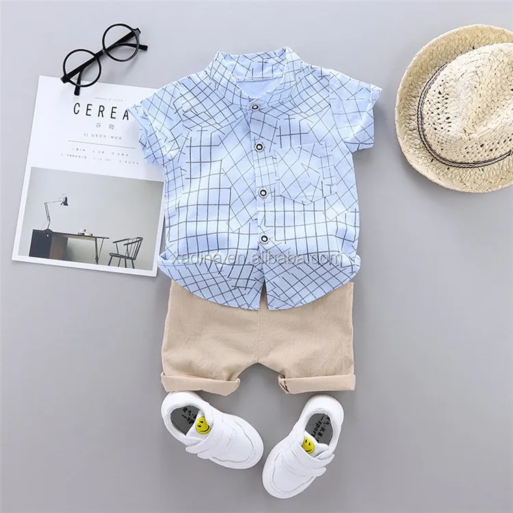 New Arrivals Baby Boy Clothing Sets Plaid T Shirt + Shorts 2 Piece Boy