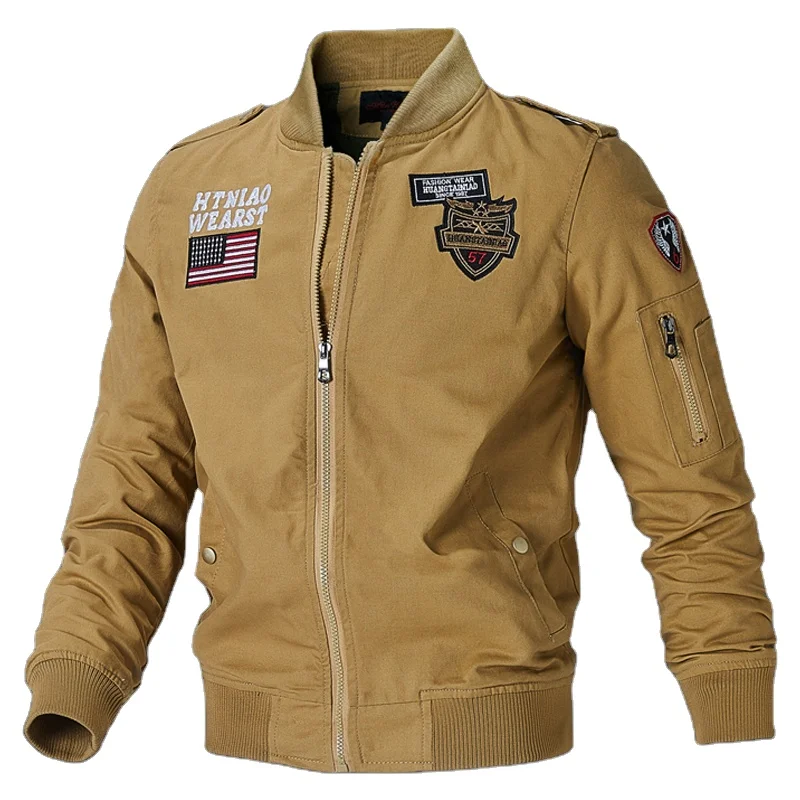 

New Arrivals Spring Autumn Air Force Pilot Coat Retro Casual Cotton Embroidery Bomber Jacket For Men, Black,khaki,navy