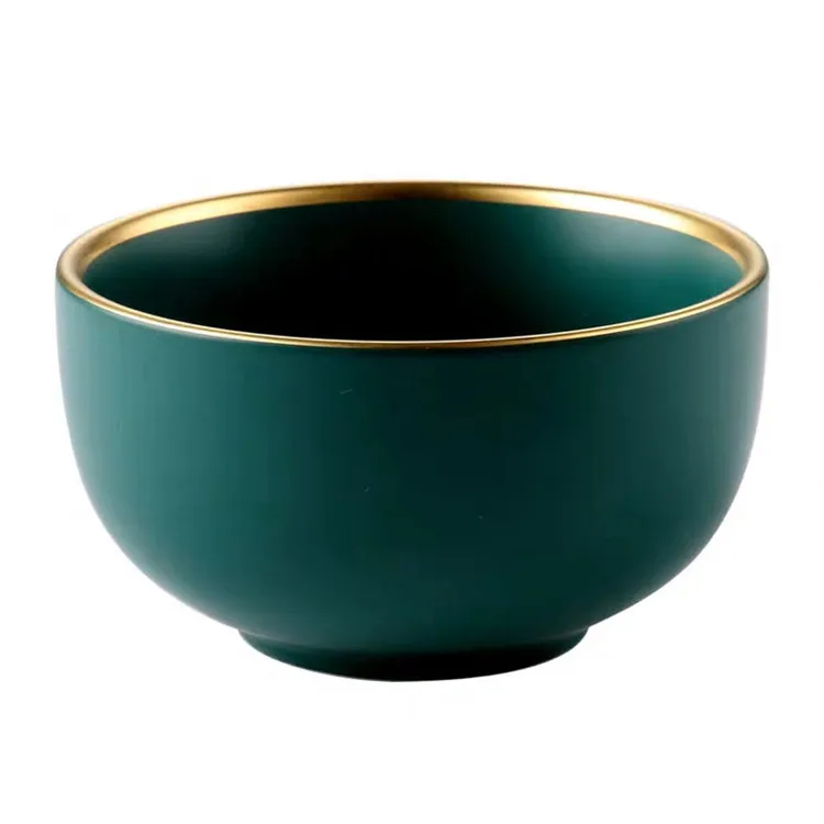 Modern turquoise color handmade gold rimmed porcelain round royal dinner set 