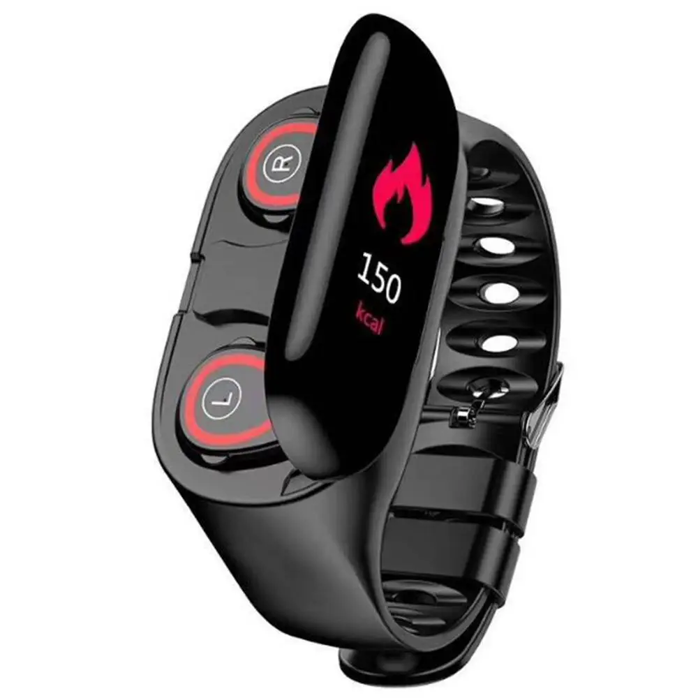

M1 Smart Watch with BT Earphone Heart Rate Health Tracker Fitness Bracelet Smart Wristband Microphone Wireless In-ear, Black