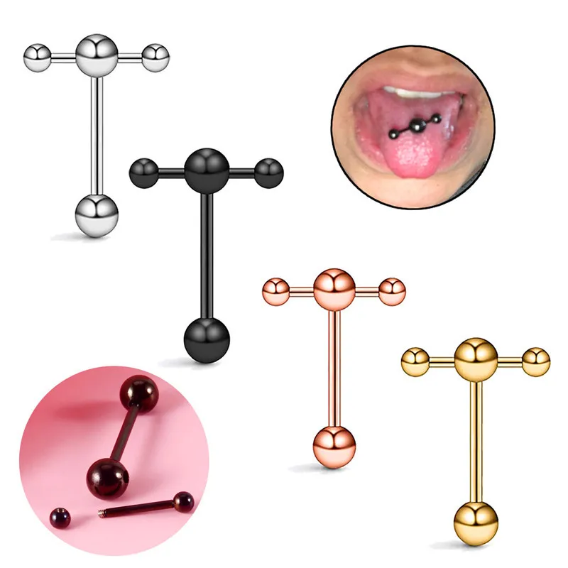 

Hip Hop Tongue Ring Stainless Steel Barbell Tongue Piercing Punk Unisex Body Jewelry, Steel, gold,gun black,rose gold,rainbow