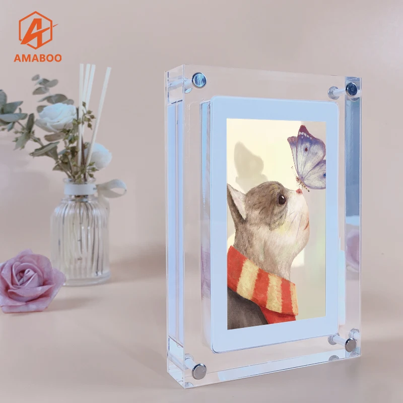 

Factory AMABOO Crystal Advertising play Battery Powered Lcd OEM ODM 4.3 7 8 Inch Art Acrylic Digital Photo Picture Frame