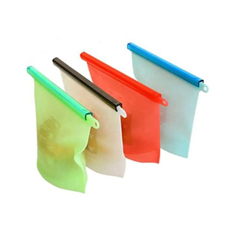 

Trendy Food Grade Large Food Fresh Container Set Zip Design Leakproof Seal Reusable Silicone Food Storage Bags, White/green/blue/pink