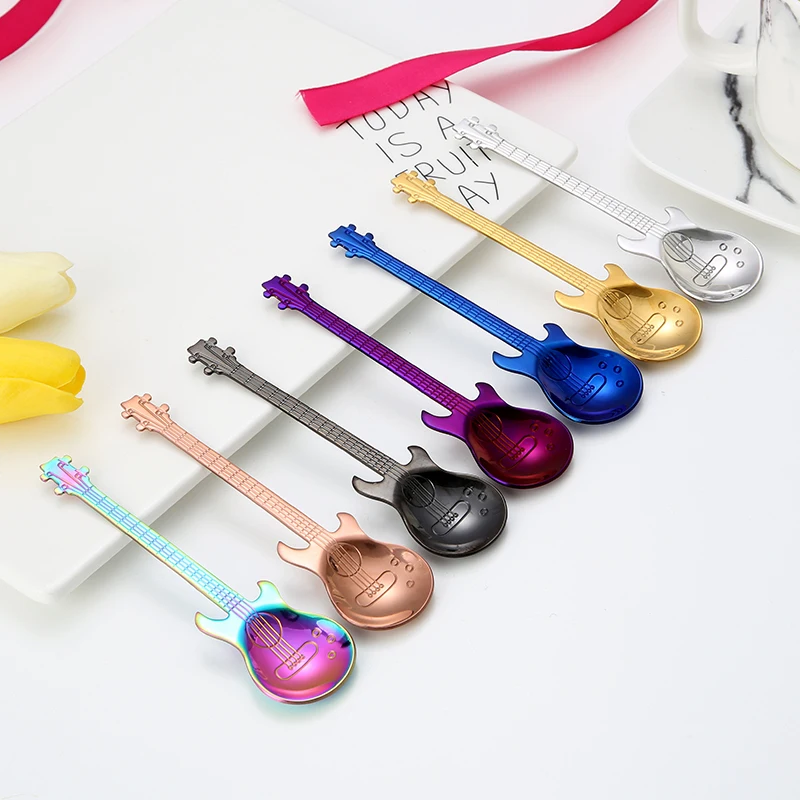 

Colorful 304 Stainless Steel Coffee Mixing Spoon Bar Spoon Guitar Spoon for Gift