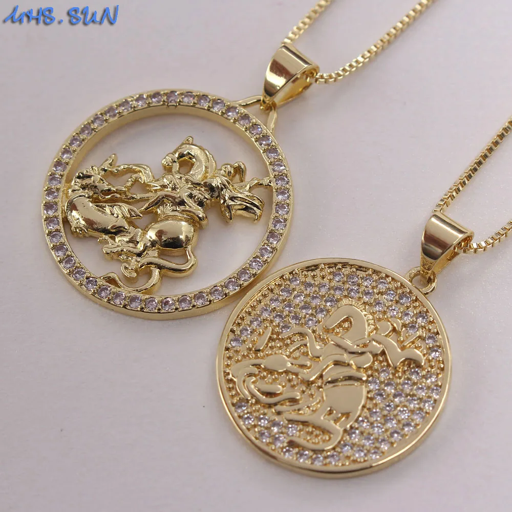 

MHS.SUN Mosaic Zircon Knight Pendant Chain Necklace For Women/Men Fashion Design Necklace Chokers Vintage Party Jewelry, Gold/silver