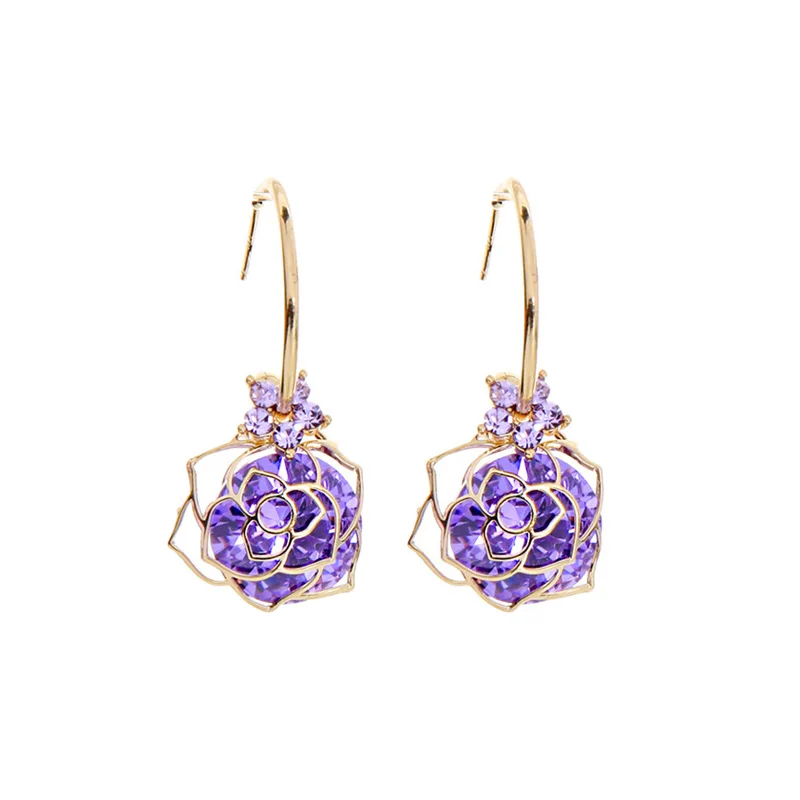 

1146 Hollow Designs Large Zircon Stone Pendant Earrings Zircon Drop Earrings, Gold