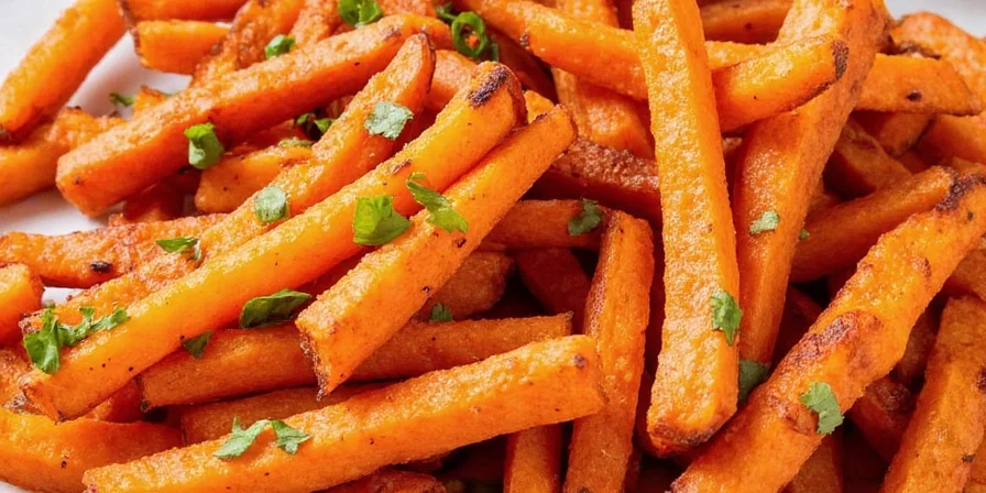 Final plated dish of spicy sweet potato fries with dipping sauces.