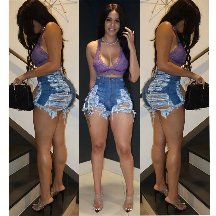 

PT7103 denim jean shorts women ripped jeans with great price, Navy