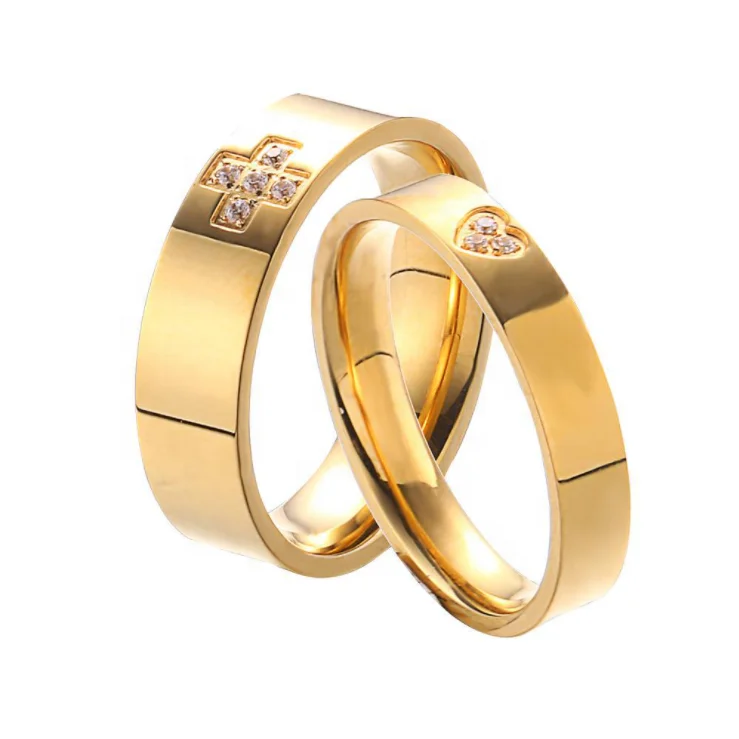 

Sumando 2021 fashion gold silver wedding ring gold couple 18K ring sets stainless steel zircon ring, Gold and silver