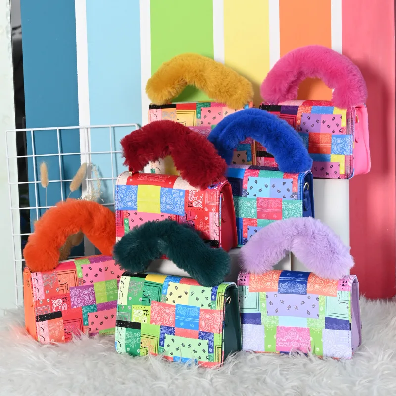 

Latest Trendy Soft Luxury Fur Bag Cashew Floral PU Leather Purses And Handbags