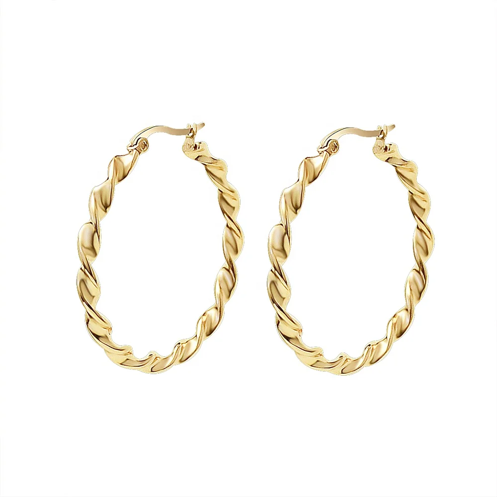 

Twisted Hoop Earrings Titanium Steel 18K Gold Plated Multiple Size Large Earring