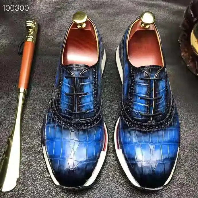 

2021 New Arrival Men's Fashion Sneakers Latest Designs Luxury Branded Shoes Men Genuine Crocodile Leather Sneakers For Men, Blue