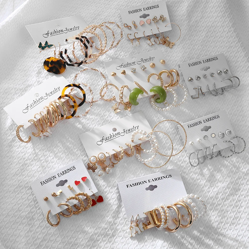 

Finetoo Trendy multiple designs butterfly drop earrings Set leopard acrylic dangle pack earrings for women jewelry