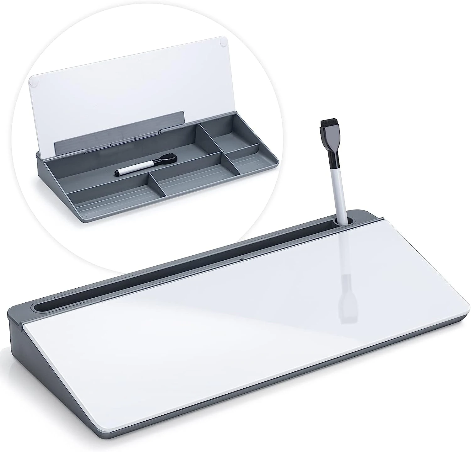 

Glass Desk Whiteboard Dry Erase Desktop White Board to-do List Memo Notepad Home Office School Computer Keyboard Storage Stand
