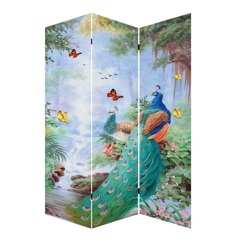 

colorful printing canvas folding screen wood frame room divider for home decor, Customized