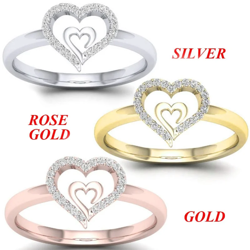 

Elegant Diamond Ladies Simple Ring Daily Three-color Optional Accessories Heart-shaped Diamond Ring