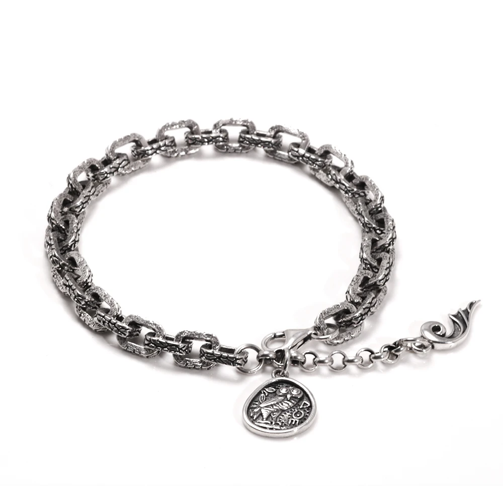 

925 Sterling Silver Owl Charm Adjustable Rock Bracelet Retro Crack Design Punk Vintage Men and Women Couple Viking Jewelry Gift