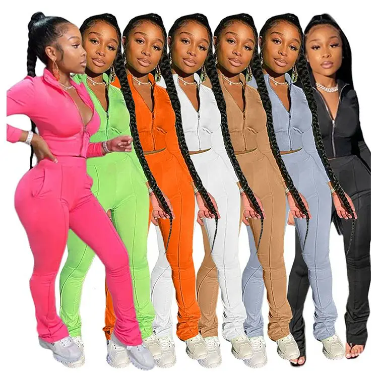 

Hot Selling Short Sweatshirt Long Pant Solid Color Women Clothing Casual Two Piece Pants Set 2 Piece Womens Jogging Sets