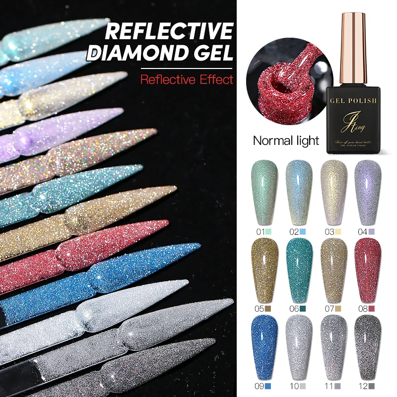 

JTING New trend design Private Label 12 Colors diamond bling glitter gel polish disco flash esmalte reflective gel