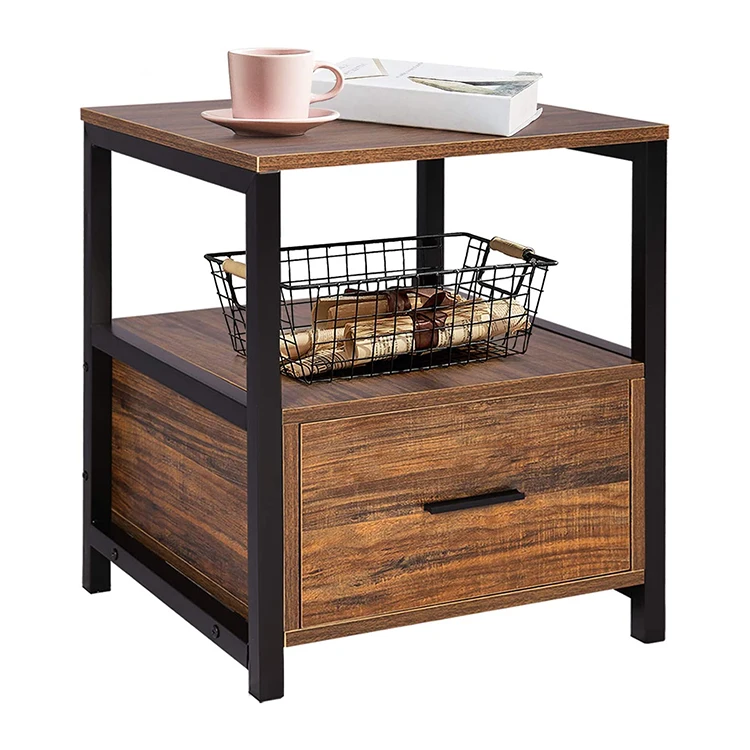 European Industrial Style Black Metal Nightstand Modern Design