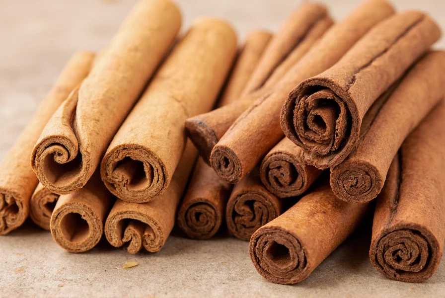 Close-up comparison of Ceylon cinnamon quills versus Cassia cinnamon sticks showing Ceylon's delicate layered structure and Cassia's thick single-layer bark