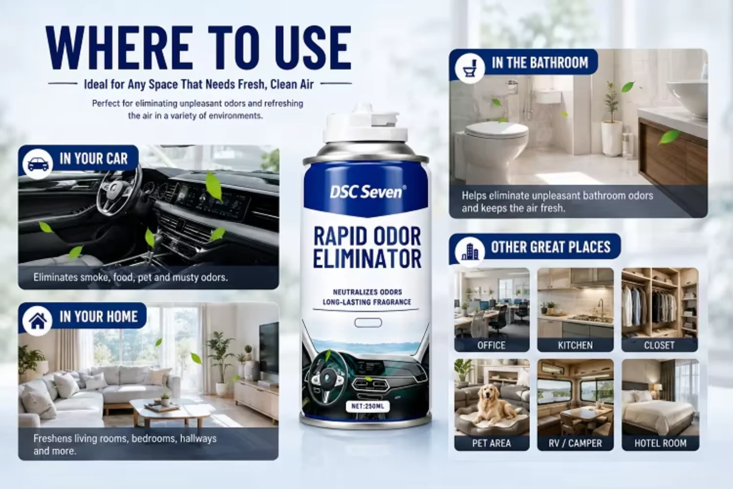Car Odour Bomb Rapid Odor Eliminator Spray Neutralizes Bad Smells Long Lasting Fragrance