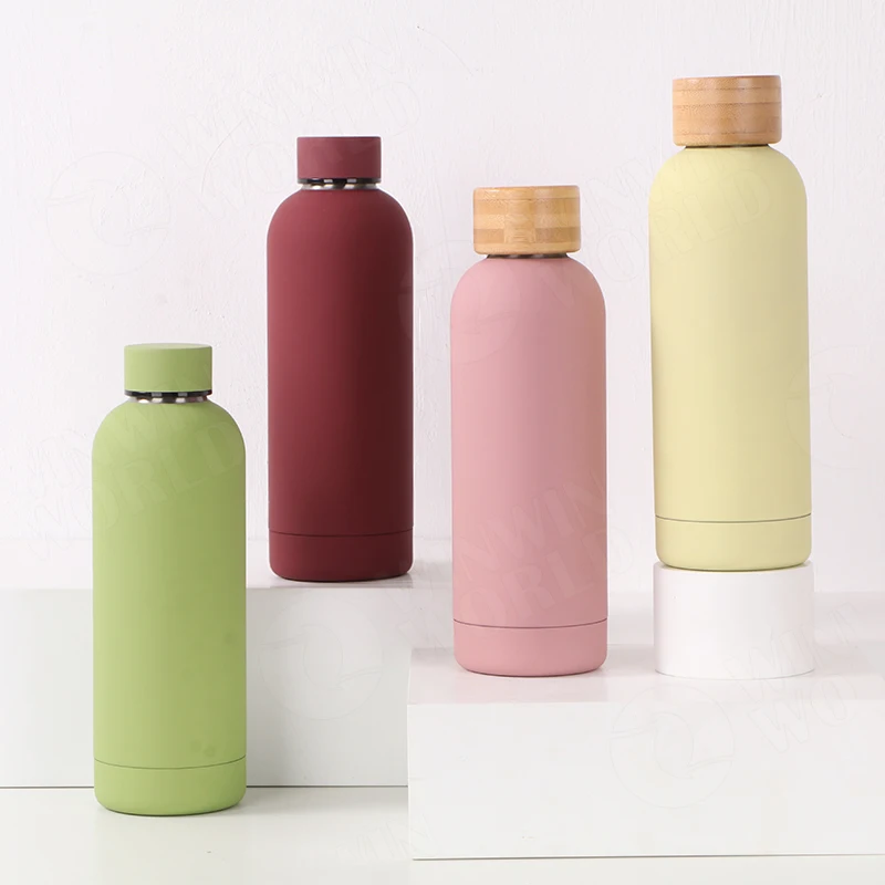 

Sublimation Custom Stainless Steel Trending Cool Water Bottle Insulated 500/750ml Vacuum Bottles With Bamboo Lid Choose, Customized color acceptable