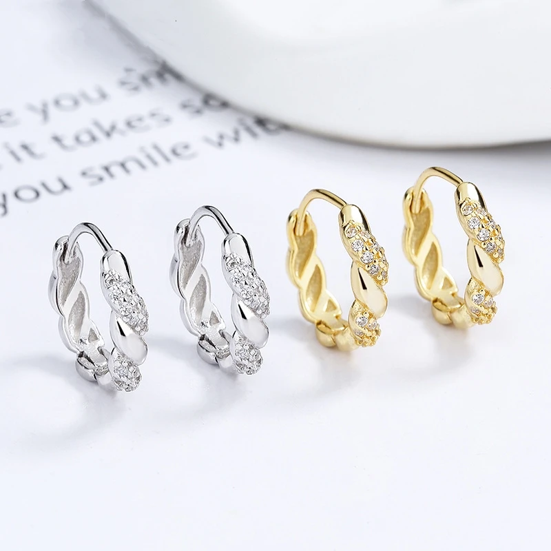 Fashion Jewelry 925 Sterling Silver Twisted Hoop huggies Earring for Women 18K Gold Plated 925 Silver Earrings Jewelry Wholesale