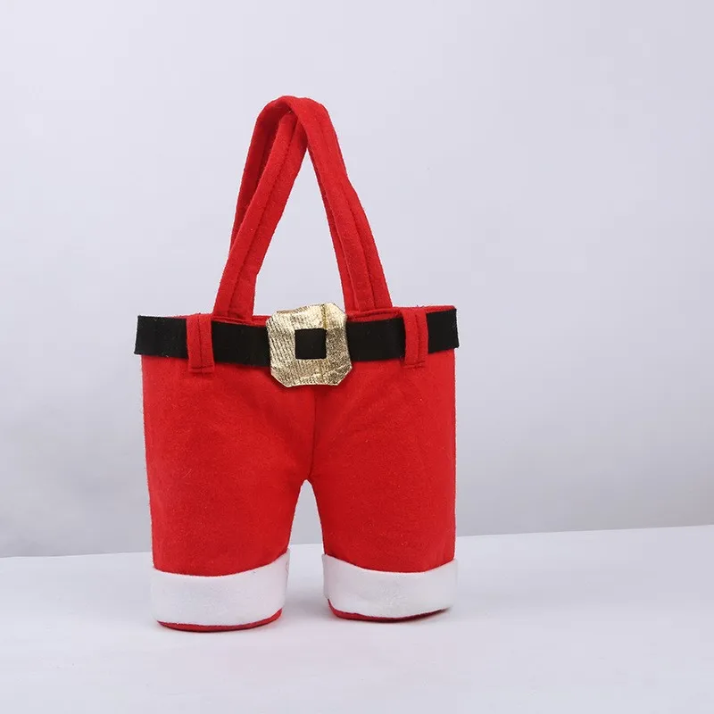 Christmas Gift Candy Wine Bottle Bag Red Santa Claus Suspender Pants Trousers