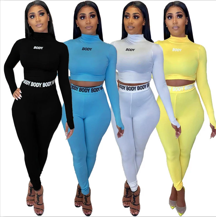 

Fall women clothes 2021 solid color bodycon 2 piece long sleeve pants set women clothing joggers suits set, As picture or customized make