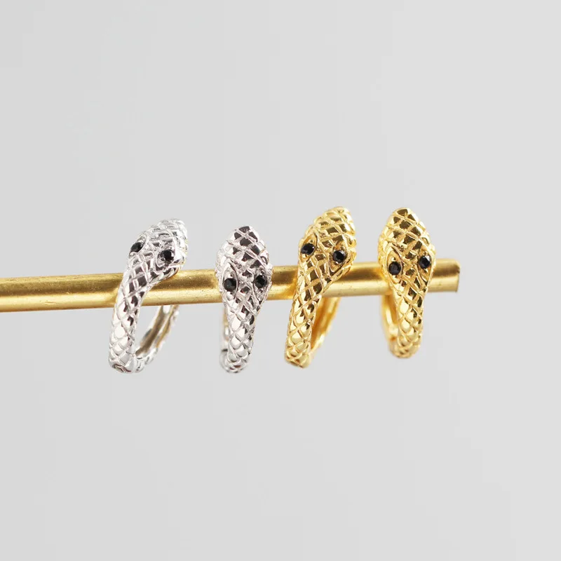 

INS design jewelry 925 sterling silver cute Gold snake style 18K real gold plated Huggie Hoop Earrings for Women