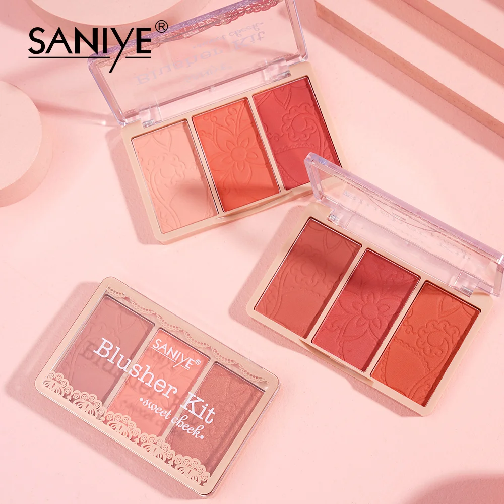 

Saniye new design blusher palette powder vegan makeup blush on rebranding custom logo powder blush private label, 3 colors