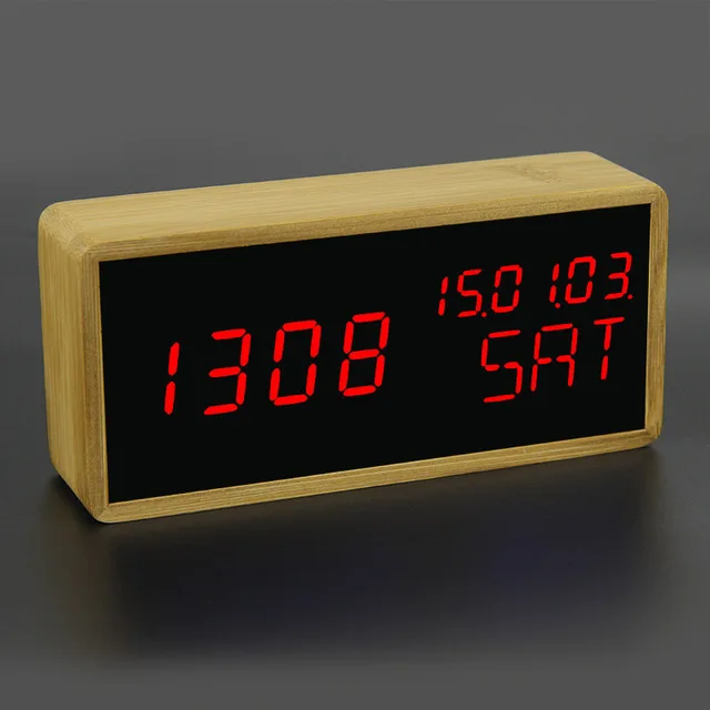

bamboo clock for gift with alarm and date temperature digital desktop alarm clock