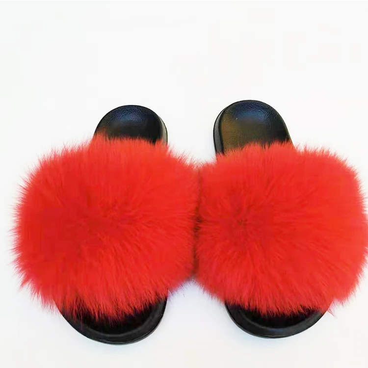 

Factory Direct Wholesale yellow big fur slides fur slides with strap Luxury Fur Slides
