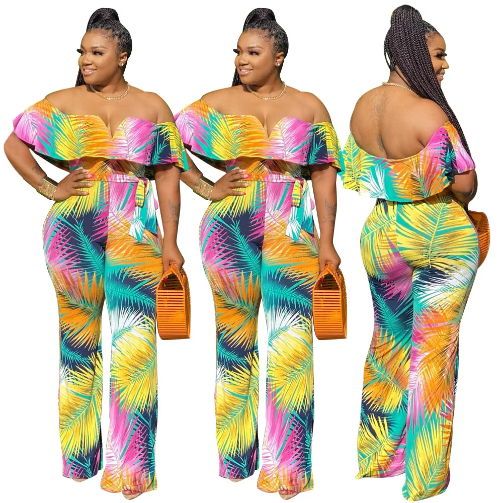 

2021 Fashion Outfit One Piece Floral Print Woman Summer Clothes Plus Size Jumpsuit Clothing Rompers Womens Jumpsuit